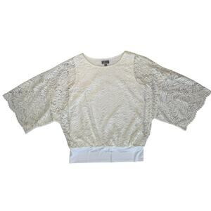 Ivory Kimono Sleeve Lace Top Womens Med Feminine Chic Special Occasion Momcore